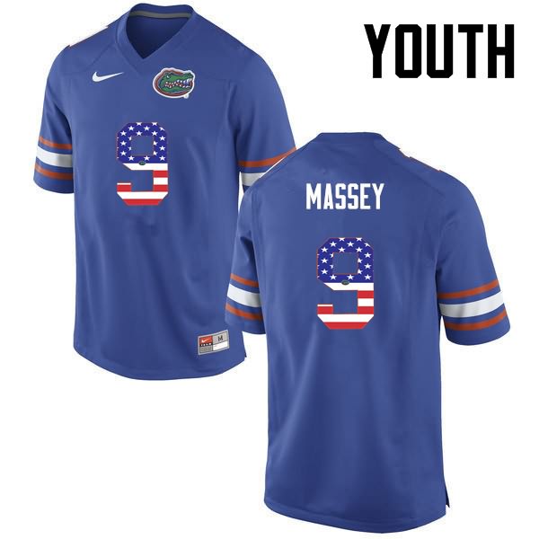 Youth NCAA Florida Gators Dre Massey #9 Stitched Authentic USA Flag Fashion Nike Blue College Football Jersey TJP2765SM